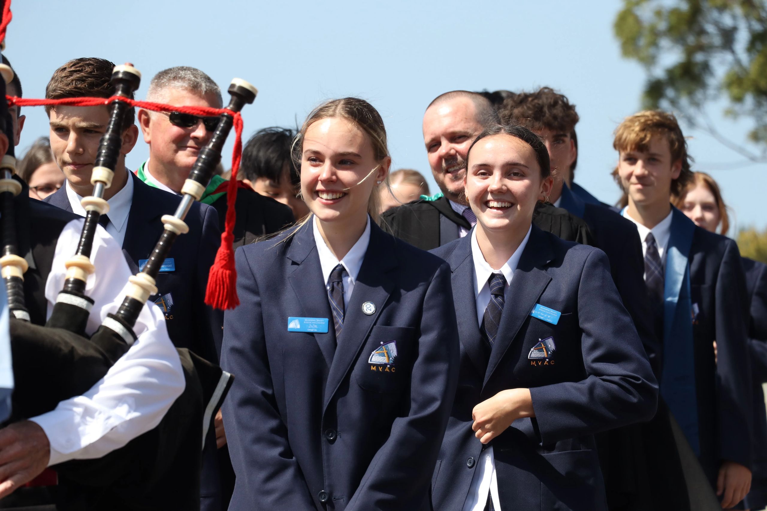 College leaders, teachers, and bagpipes during the procession for the graduation 2023 Year 12 students.